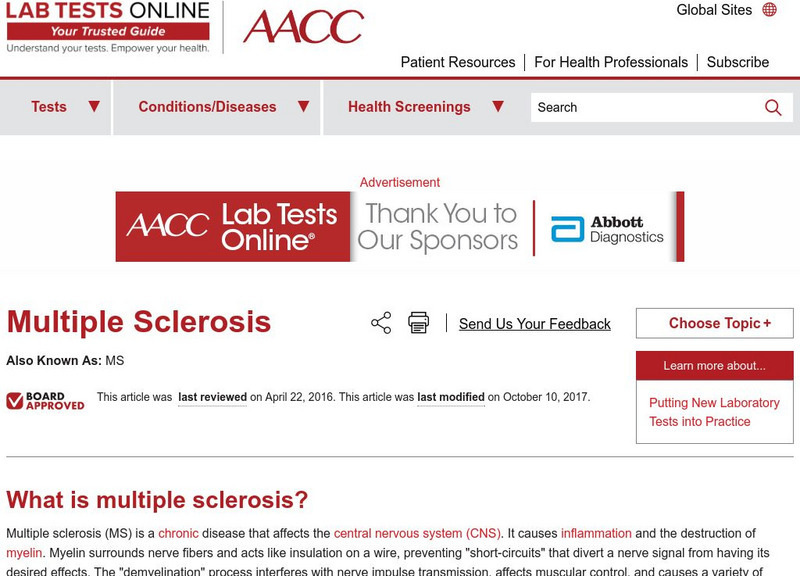 Lab Tests Online: Multiple Sclerosis Handout