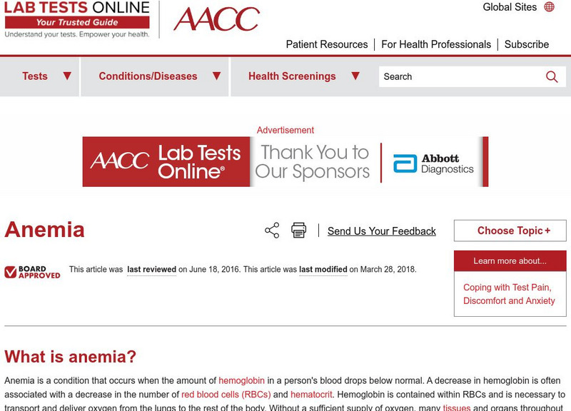 Lab Tests Online: Anemias Handout