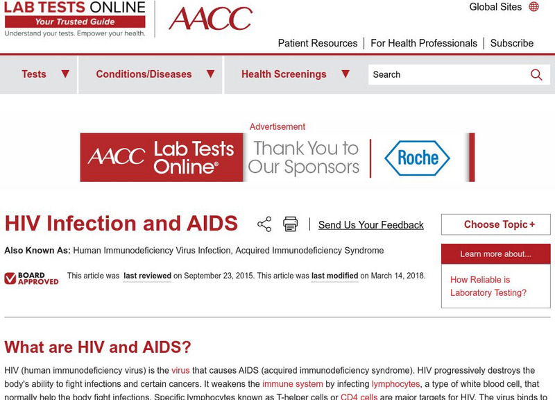 Lab Tests Online: Human Immunodeficiency Virus Handout Lab Tests Online: Human Immunodeficiency Virus Handout