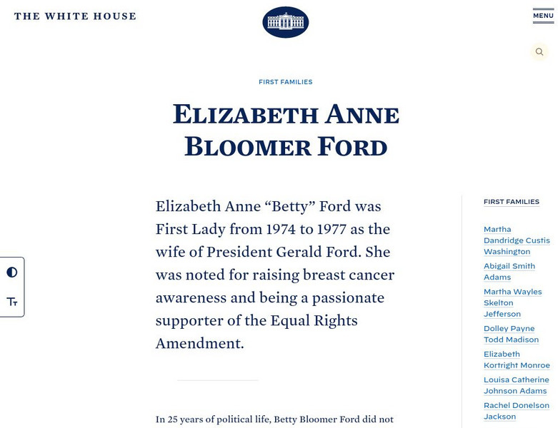 The White House: First Ladies: Betty Ford Handout The White House: First Ladies: Betty Ford Handout