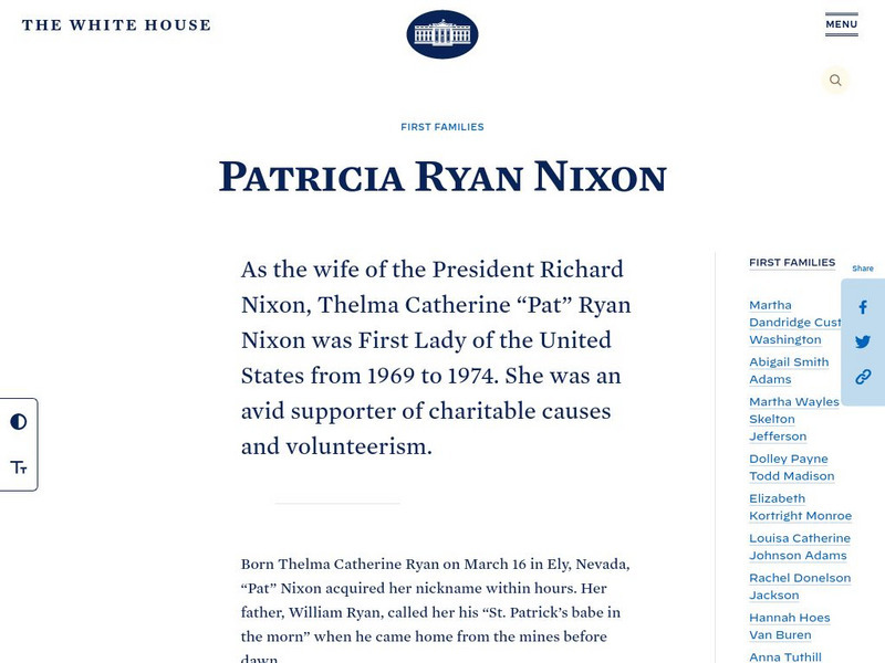 The White House: First Ladies: Pat Nixon Handout The White House: First Ladies: Pat Nixon Handout