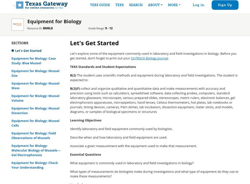 Texas Gateway: Equipment for Biology Unit Plan Texas Gateway: Equipment for Biology Unit Plan