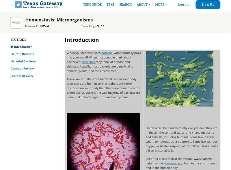 Texas Gateway: Homeostasis: Microorganisms Unit Plan Texas Gateway: Homeostasis: Microorganisms Unit Plan