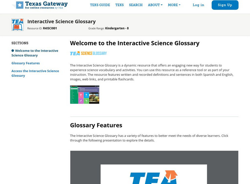 Texas Gateway: Interactive Science Glossary Unit Plan