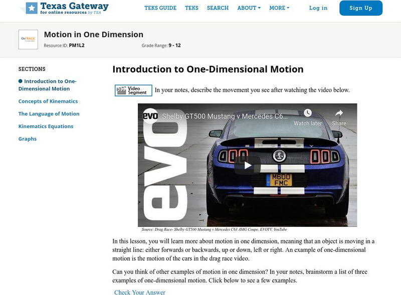 Texas Gateway: Motion in One Dimension Unit Plan Texas Gateway: Motion in One Dimension Unit Plan