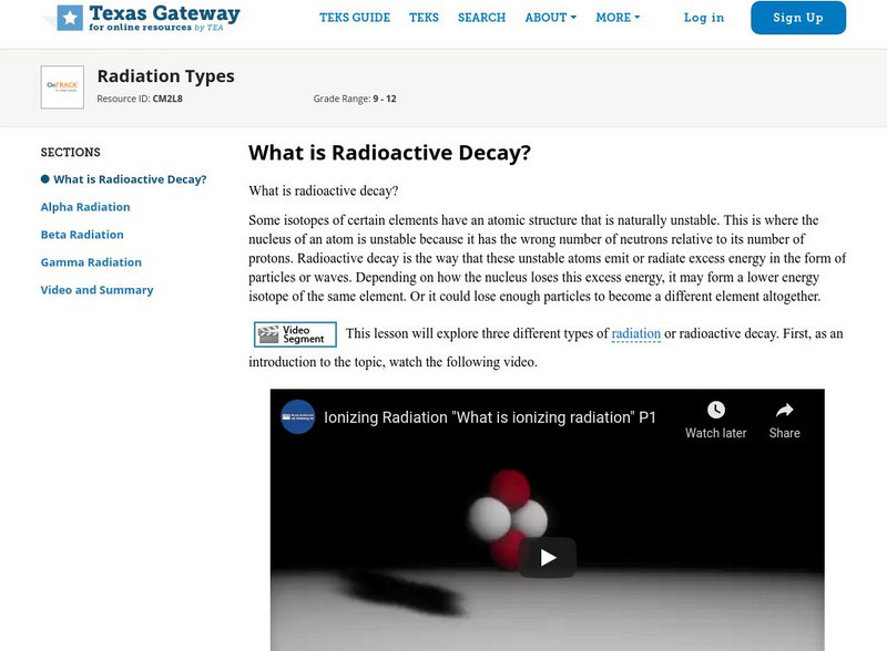 Texas Gateway: Radiation Types Unit Plan Texas Gateway: Radiation Types Unit Plan