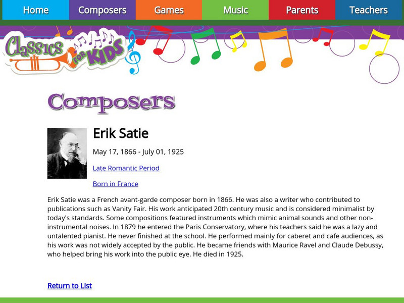Classics for Kids: Erik Satie Handout Classics for Kids: Erik Satie Handout