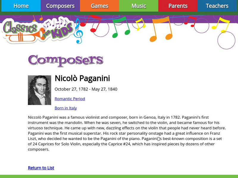 Classics for Kids: Nicolo Paganini Handout