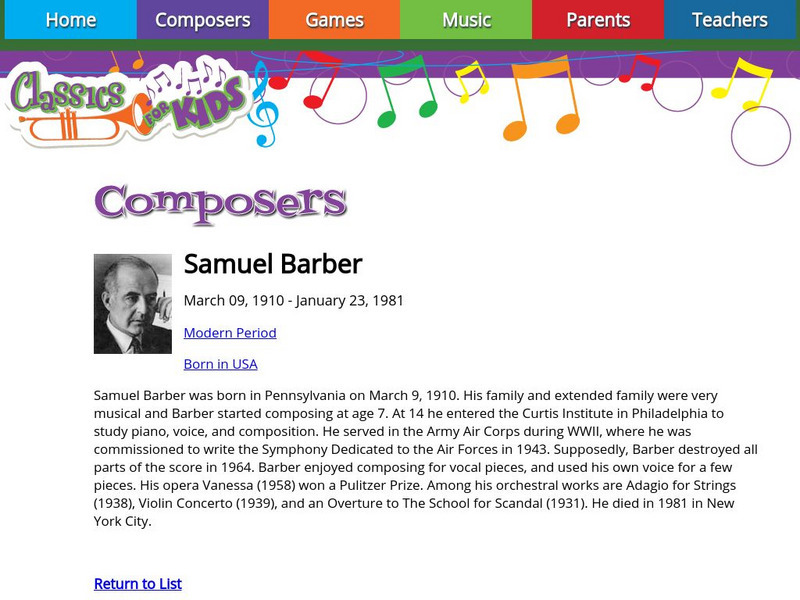 Classics for Kids: Samuel Barber Handout