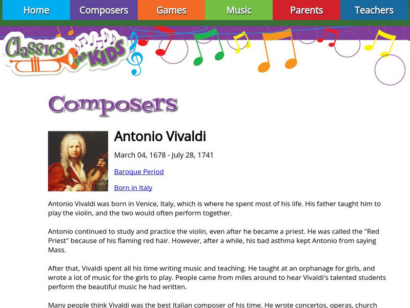 Classics for Kids: Antonio Vivaldi Handout Classics for Kids: Antonio Vivaldi Handout