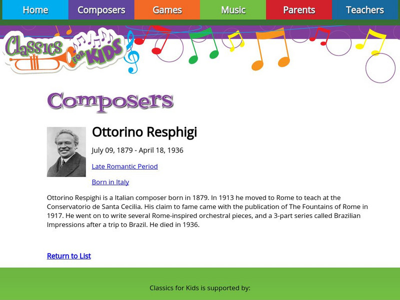 Classics for Kids: Ottorino Resphigi Handout Classics for Kids: Ottorino Resphigi Handout
