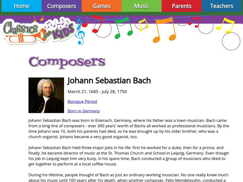 Classics for Kids: Johann Sebastian Bach Handout Classics for Kids: Johann Sebastian Bach Handout