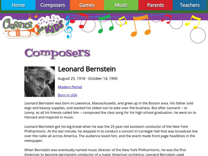 Classics for Kids: Leonard Bernstein Handout Classics for Kids: Leonard Bernstein Handout