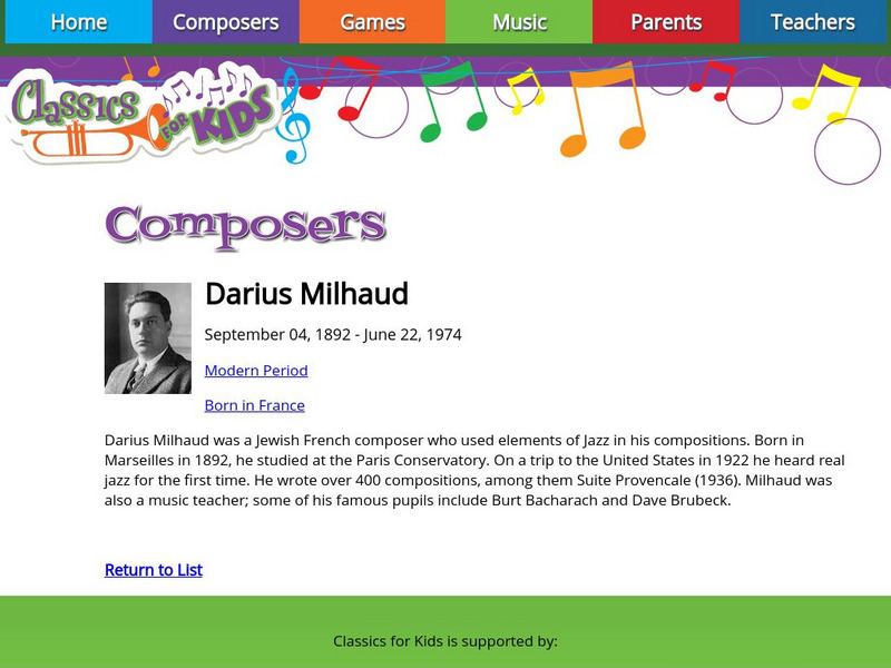 Classics for Kids: Darius Milhaud Handout