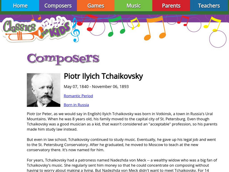 Classics for Kids: Piotr Ilyich Tchaikovsky Handout Classics for Kids: Piotr Ilyich Tchaikovsky Handout