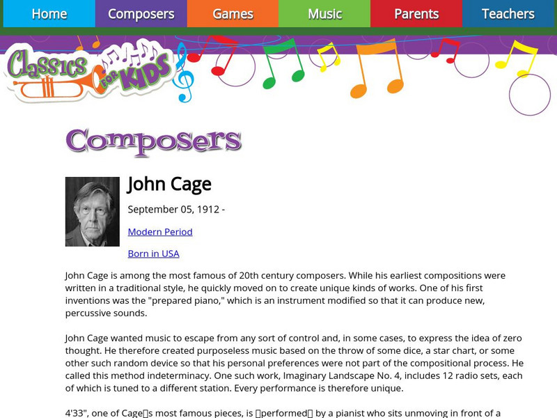 Classics for Kids: John Cage Handout Classics for Kids: John Cage Handout