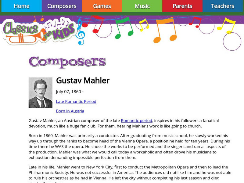 Classics for Kids: Gustav Mahler Handout Classics for Kids: Gustav Mahler Handout