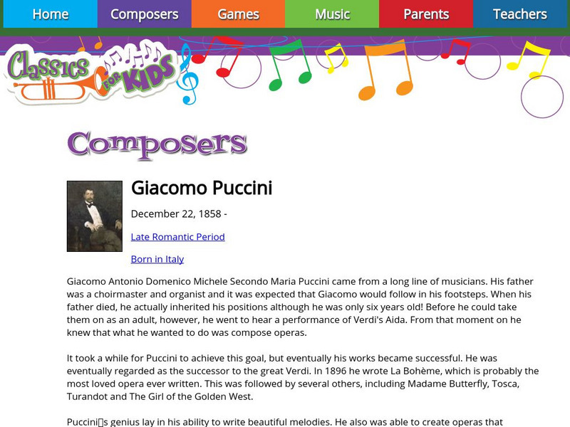 Classics for Kids: Giacomo Puccini Handout Classics for Kids: Giacomo Puccini Handout