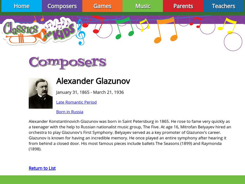 Classics for Kids: Alexander Glazunov Handout Classics for Kids: Alexander Glazunov Handout