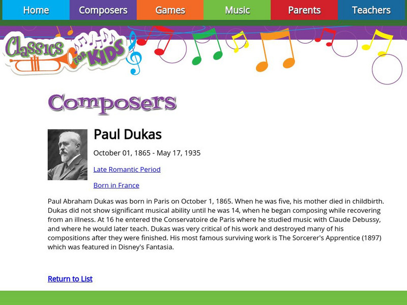 Classics for Kids: Paul Dukas Handout Classics for Kids: Paul Dukas Handout