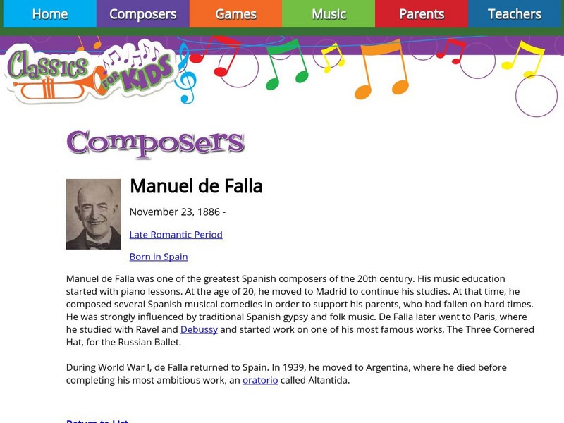 Classics for Kids: Manuel De Falla Handout