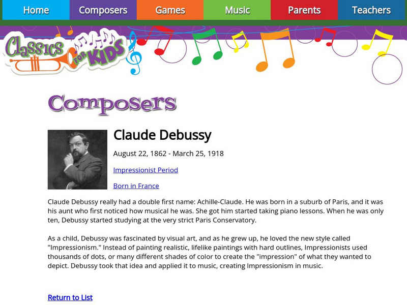 Classics for Kids: Claude Debussy Handout Classics for Kids: Claude Debussy Handout