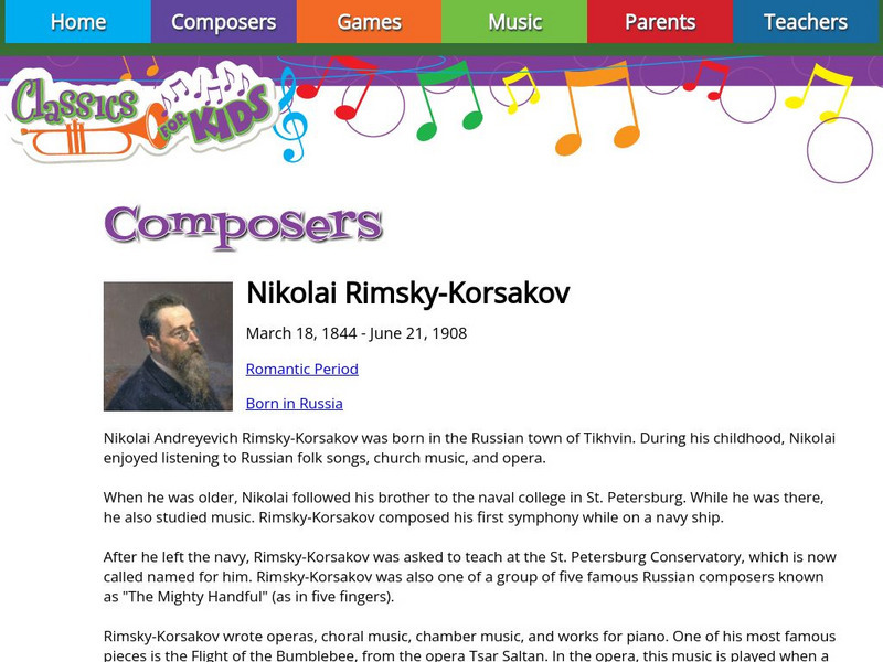 Classics for Kids: Nikolai Rimsky Korsakov Handout Classics for Kids: Nikolai Rimsky Korsakov Handout