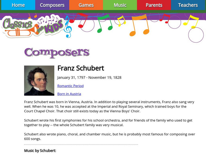 Classics for Kids: Franz Schubert Handout Classics for Kids: Franz Schubert Handout