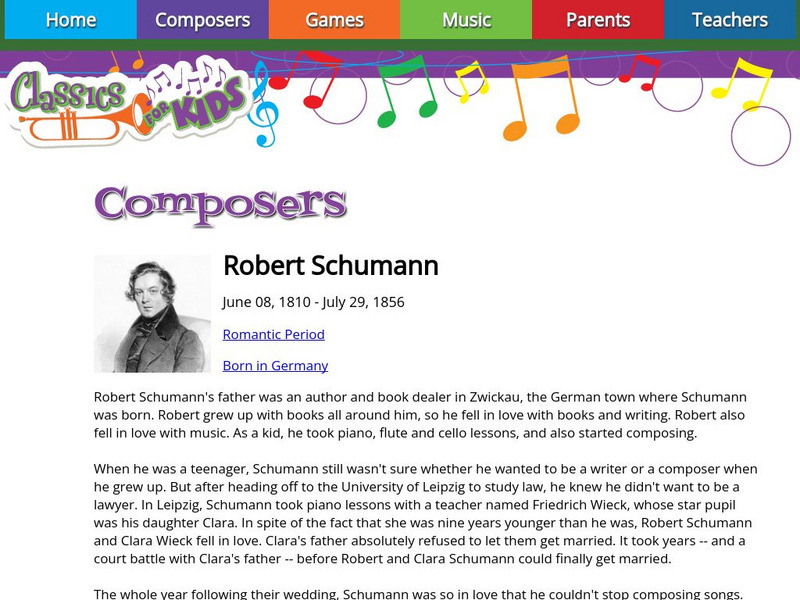 Classics for Kids: Robert Schumann Handout Classics for Kids: Robert Schumann Handout
