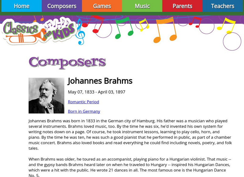 Classics for Kids: Johannes Brahms Handout Classics for Kids: Johannes Brahms Handout