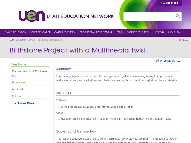 Uen: Iste Nets: Birthstone Project With a Multimedia Twist Lesson Plan Uen: Iste Nets: Birthstone Project With a Multimedia Twist Lesson Plan