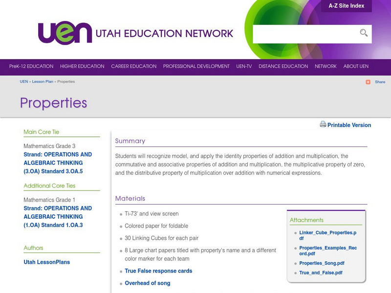 Uen: Properties Lesson Plan Uen: Properties Lesson Plan