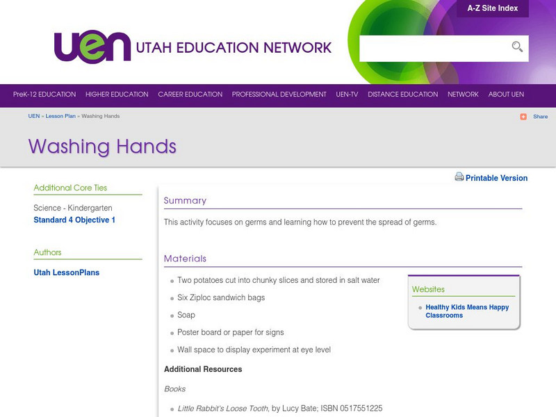 Uen: Washing Hands Lesson Plan Uen: Washing Hands Lesson Plan