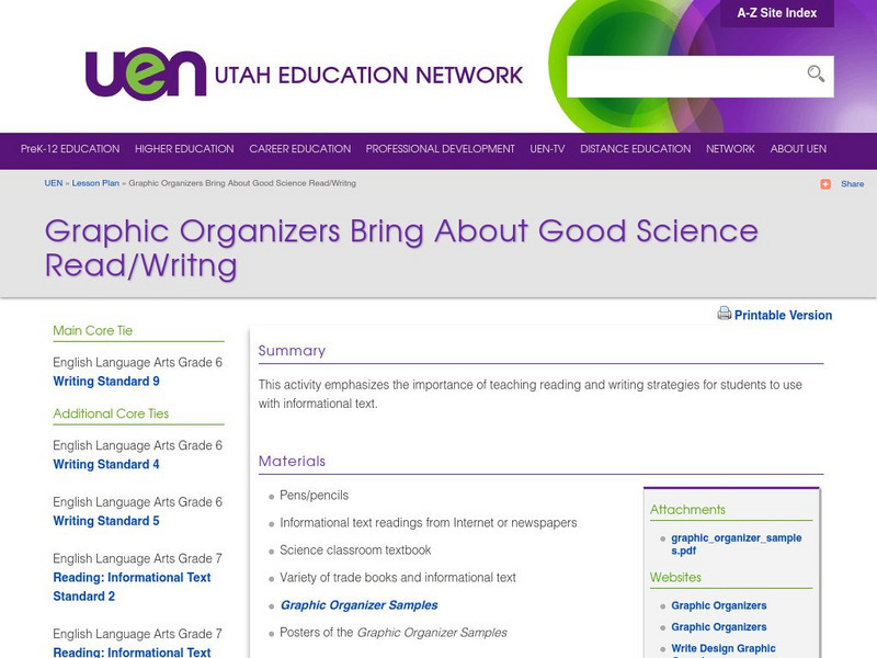 Uen: Graphic Organizers Bring About Good Science Read/writing Lesson Plan Uen: Graphic Organizers Bring About Good Science Read/writing Lesson Plan