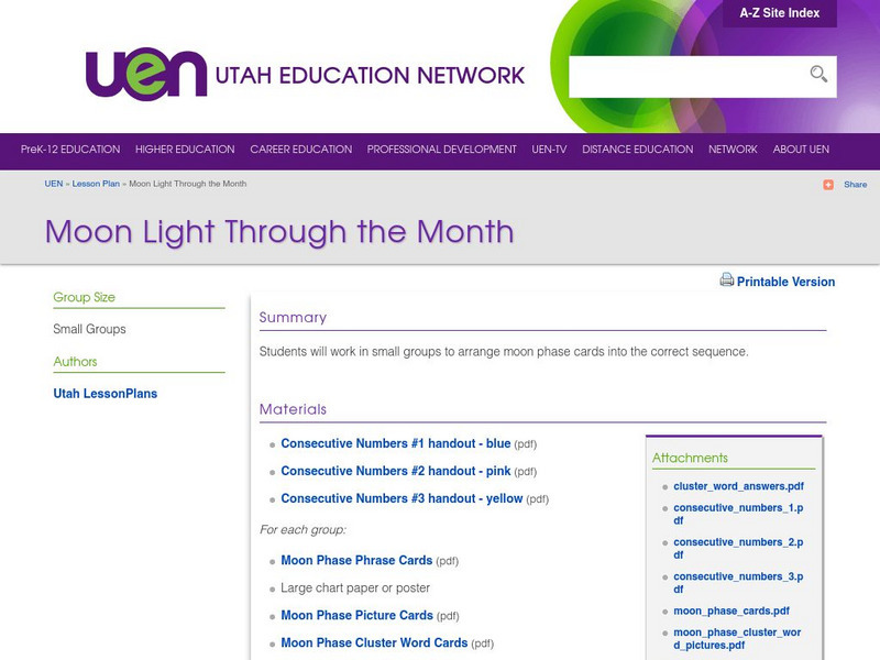 Uen: Moon Light Through the Month Lesson Plan Uen: Moon Light Through the Month Lesson Plan