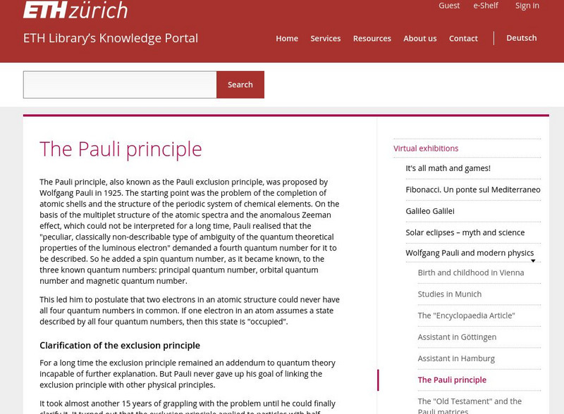 Swiss Federal Institute of Technology: Pauli's Principle Handout