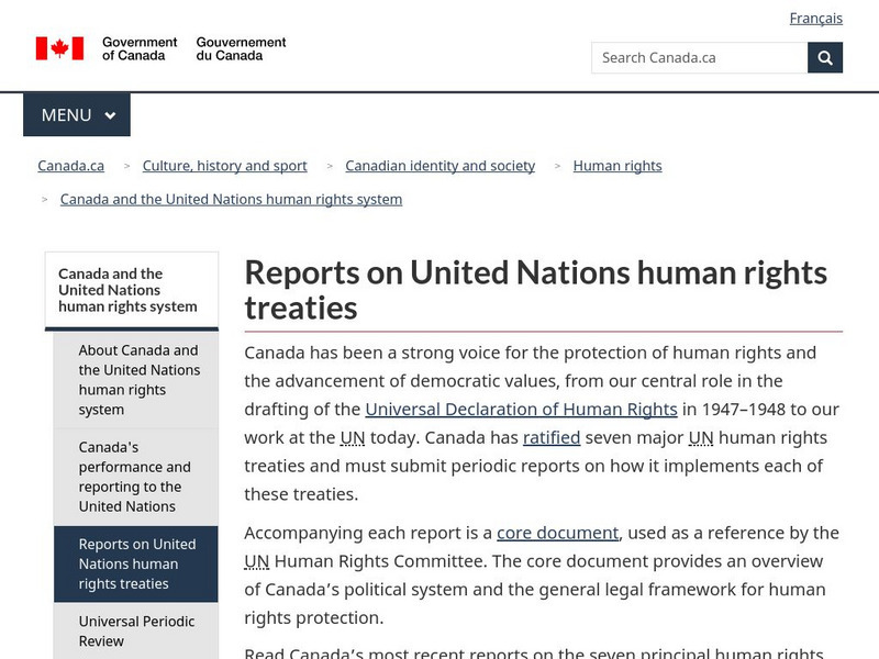 Department of Canadian Heritage: Reports on United Nations Human Rights Treaties Website Department of Canadian Heritage: Reports on United Nations Human Rights Treaties Website