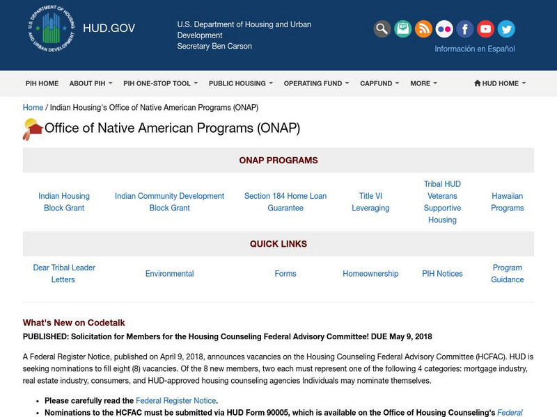 Dept. Of Housing and Urban Dev. (Hud): Native Americans Website Dept. Of Housing and Urban Dev. (Hud): Native Americans Website
