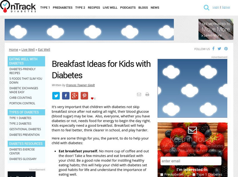 On Track Diabetes: Breakfast Ideas for Kids With Diabetes Article On Track Diabetes: Breakfast Ideas for Kids With Diabetes Article