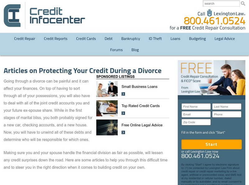 Credit Information Center: Articles on Protecting Your Credit During a Divorce Website