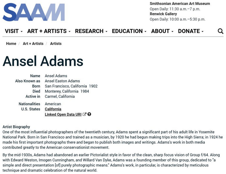 Smithsonian American Art Museum: Ansel Adams Handout Smithsonian American Art Museum: Ansel Adams Handout