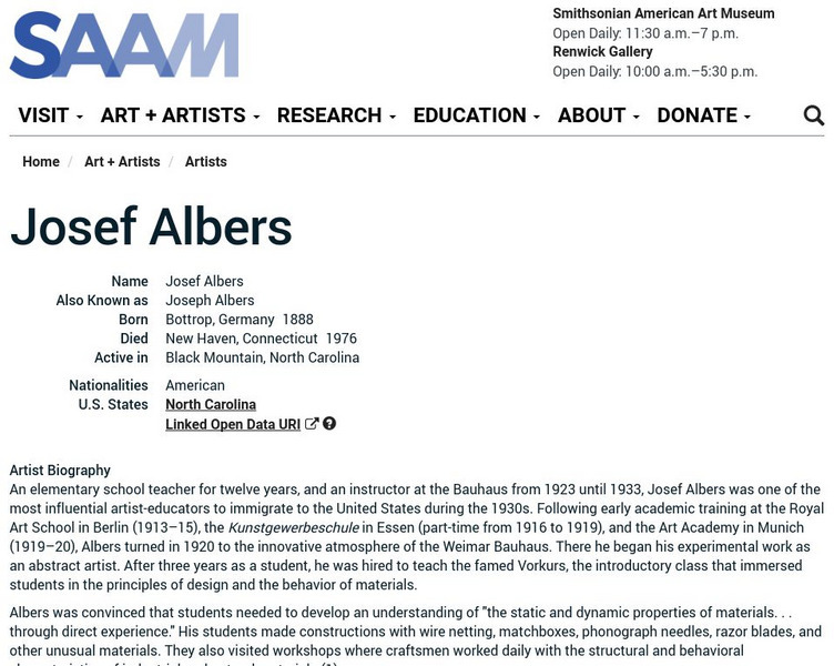 Smithsonian American Art Museum: Josef Albers Handout Smithsonian American Art Museum: Josef Albers Handout
