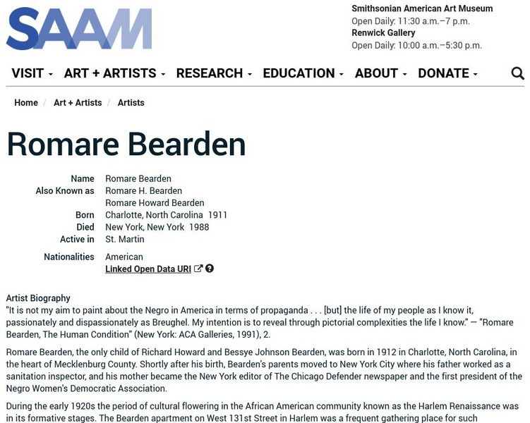 Smithsonian American Art Museum: Romare Bearden Handout