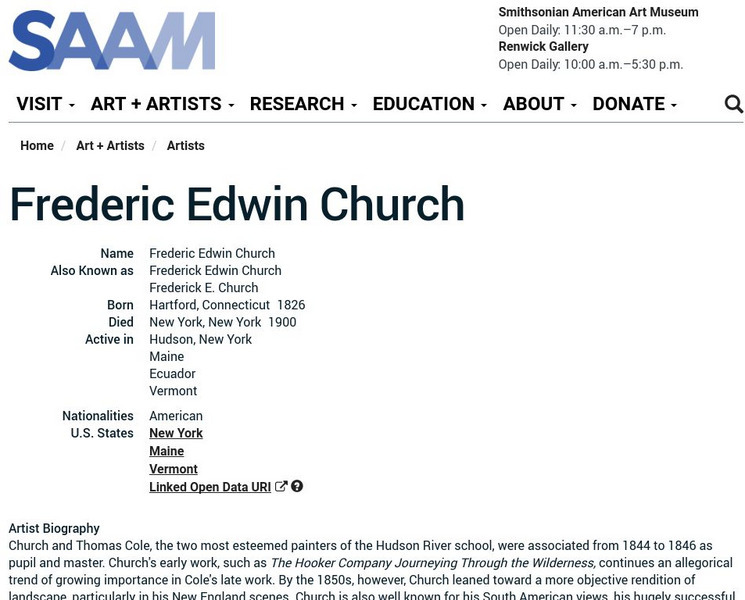 Smithsonian American Art Museum: Frederic Edwin Church Handout Smithsonian American Art Museum: Frederic Edwin Church Handout