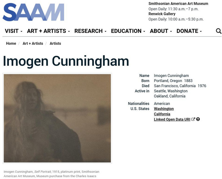 Smithsonian American Art Museum: Imogen Cunningham Handout Smithsonian American Art Museum: Imogen Cunningham Handout