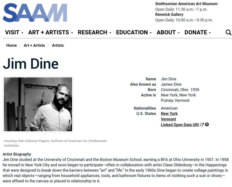 Smithsonian American Art Museum: Jim Dine Handout Smithsonian American Art Museum: Jim Dine Handout