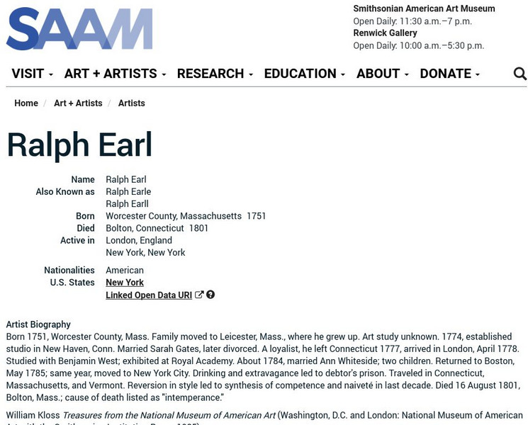 Smithsonian American Art Museum: Ralph Earl Handout