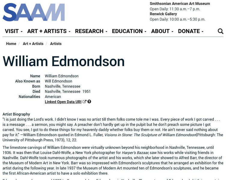 Smithsonian American Art Museum: William Edmondson Handout