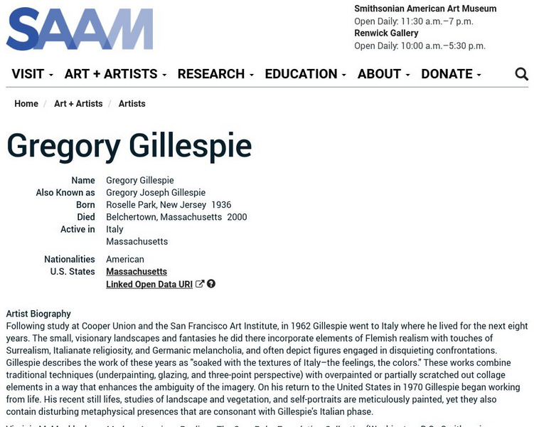 Smithsonian American Art Museum: Gregory Gillespie Handout Smithsonian American Art Museum: Gregory Gillespie Handout