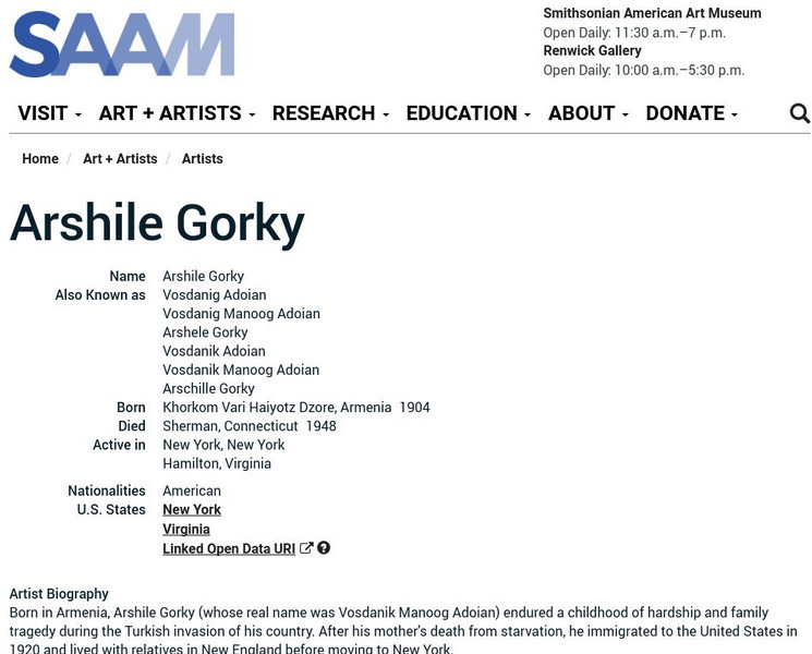 Smithsonian American Art Museum: Arshile Gorky Handout Smithsonian American Art Museum: Arshile Gorky Handout